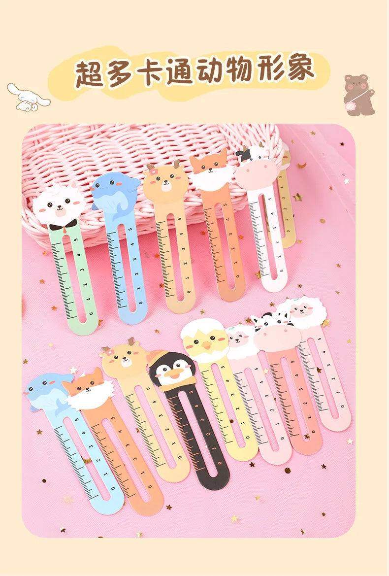 Cartoon Animal Bookmark Set – 50pcs Cute Bear & Kitten Ruler Page Markers for Students & Stationery Fans!