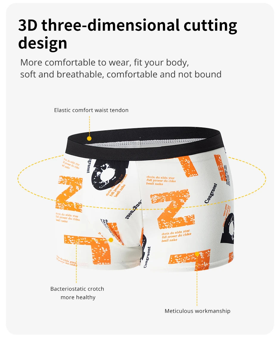 4-Piece Men's Fashion Print Mix And Match Underwear Beach Shorts Comfortable Breathable Teenager Plus Size 5xl6xl Boyshort.