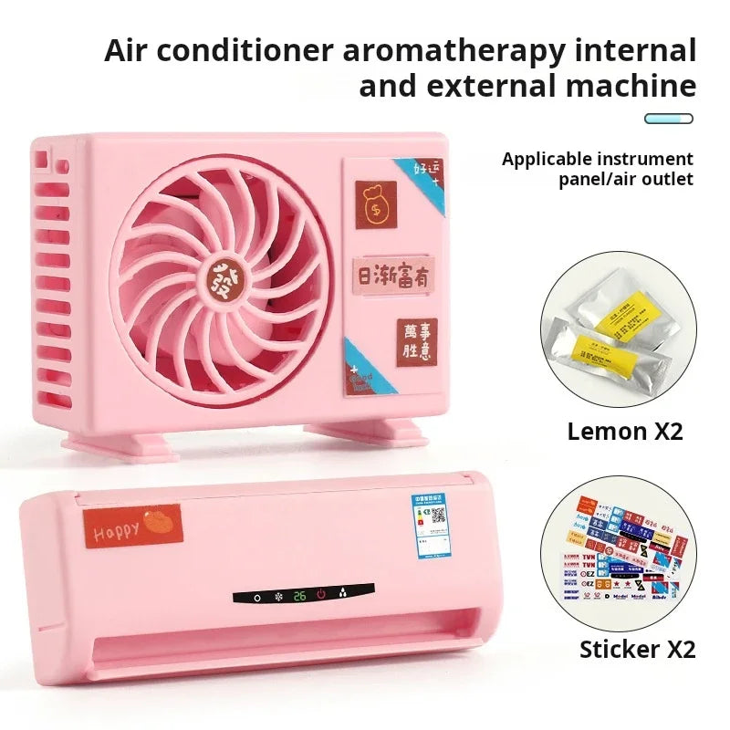 Car Air Freshener Mini Cute Air Conditioner Model Aromatherapy Solar Car Air Freshener Rotation Diffuser Deodorization Fragrance