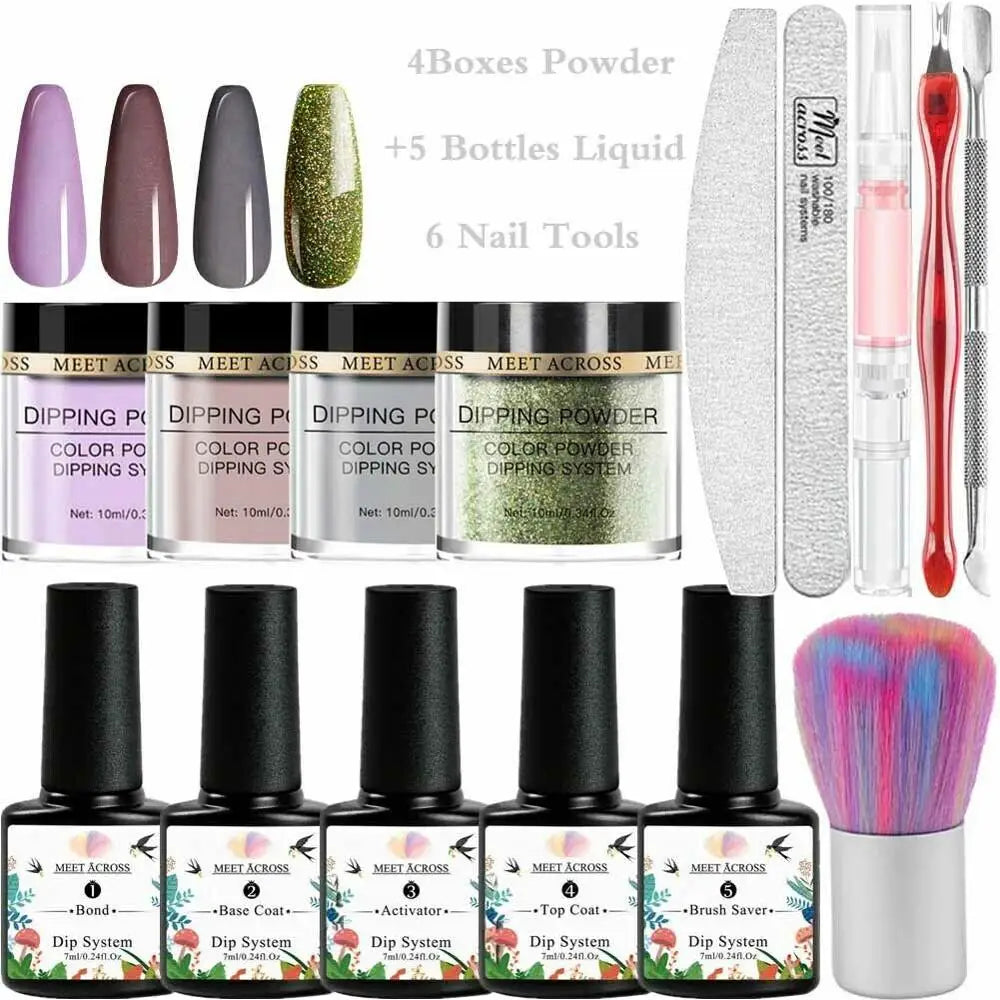 8 Colors Dip Powder Nail Set – Classic Nude Pink & Glitter Collection for DIY Salon Nails