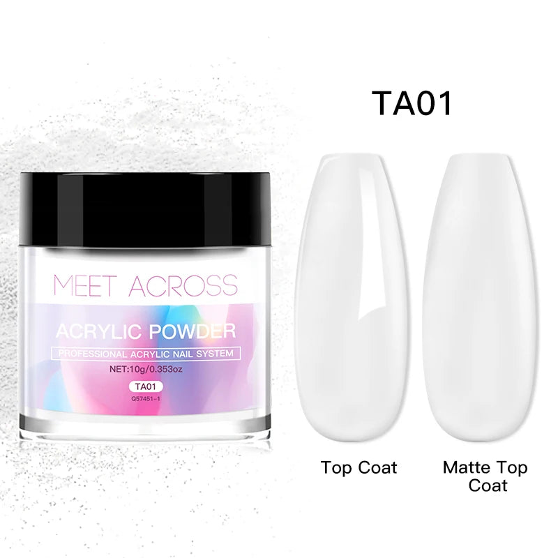 French Fade Acrylic Powder – 10g MEET ACROSS Set in Clear, Pink & White for DIY Nail Art