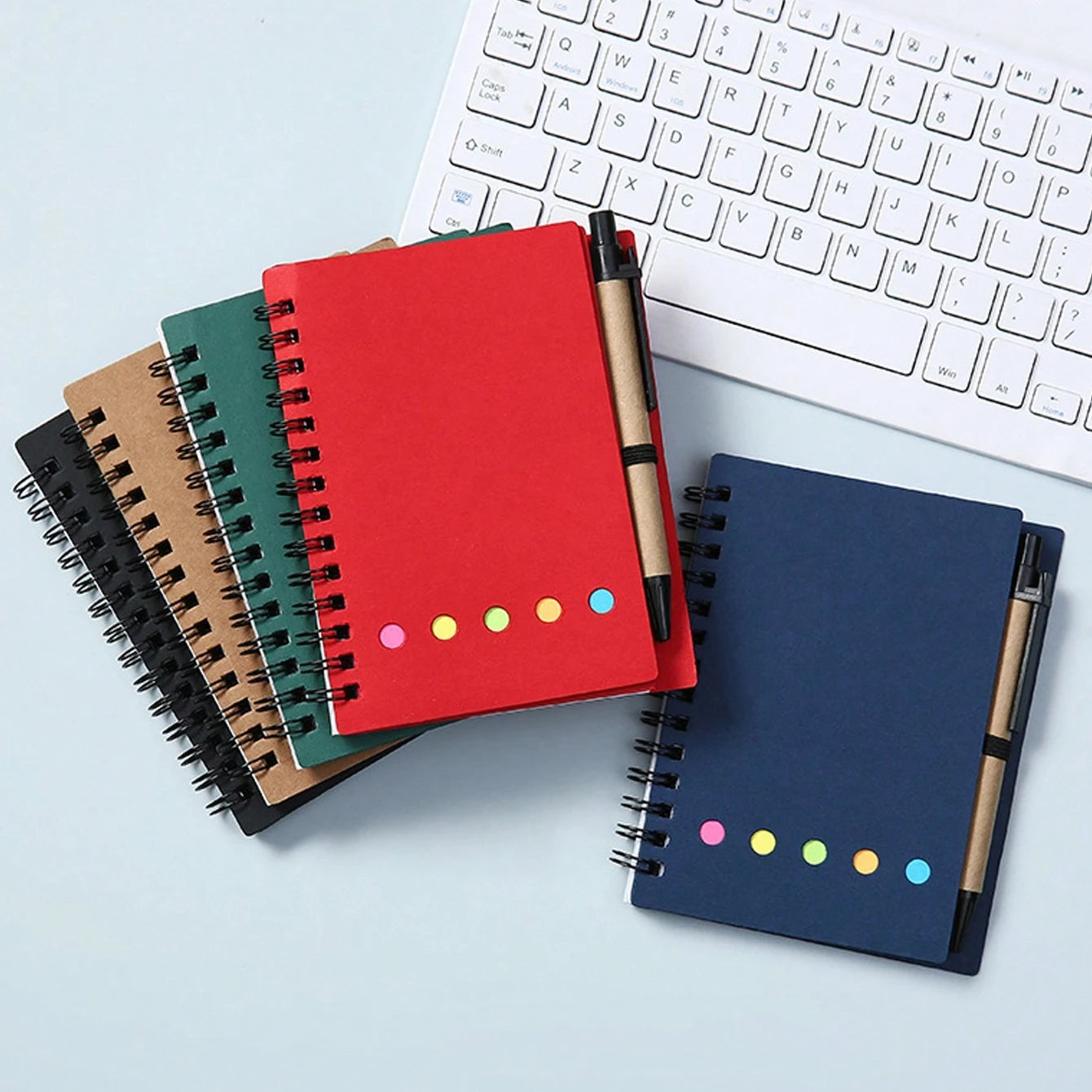 4-Pack Spiral Notebook Set-Pocket Notepad with Pen Loop,Sticky Notes&Index Tabs,4.1x5.3"Brown Paper Cover,Portable Lined Journal