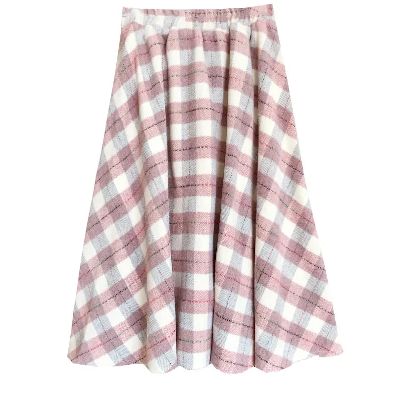 2025 Autumn Winter Elegant Women Skirts Vintage Plaid Woolen Woven High Quality High-waisted Vintage Sweet Female Skirt Woman