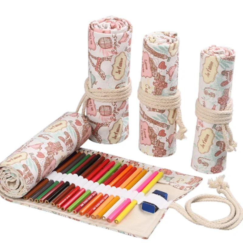 Colorful Canvas Pencil Roll – 12 to 72 Slot Organizer for Students, Artists & School Supplies