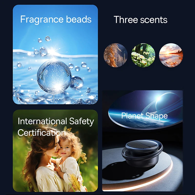 Baseus Solar Car Air Freshener Auto Flavoring Ornament Perfume Decor Interior Car Accessories Rotating Aromatherapy Oil Diffuser