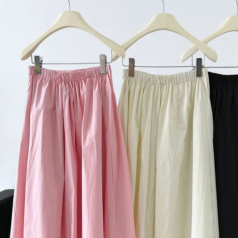 Elegant High-Waisted Pink A- Line Skirt Sweet Umbrella Design Sensibility Plenty of Pleats Medium-Length Women's Fashion