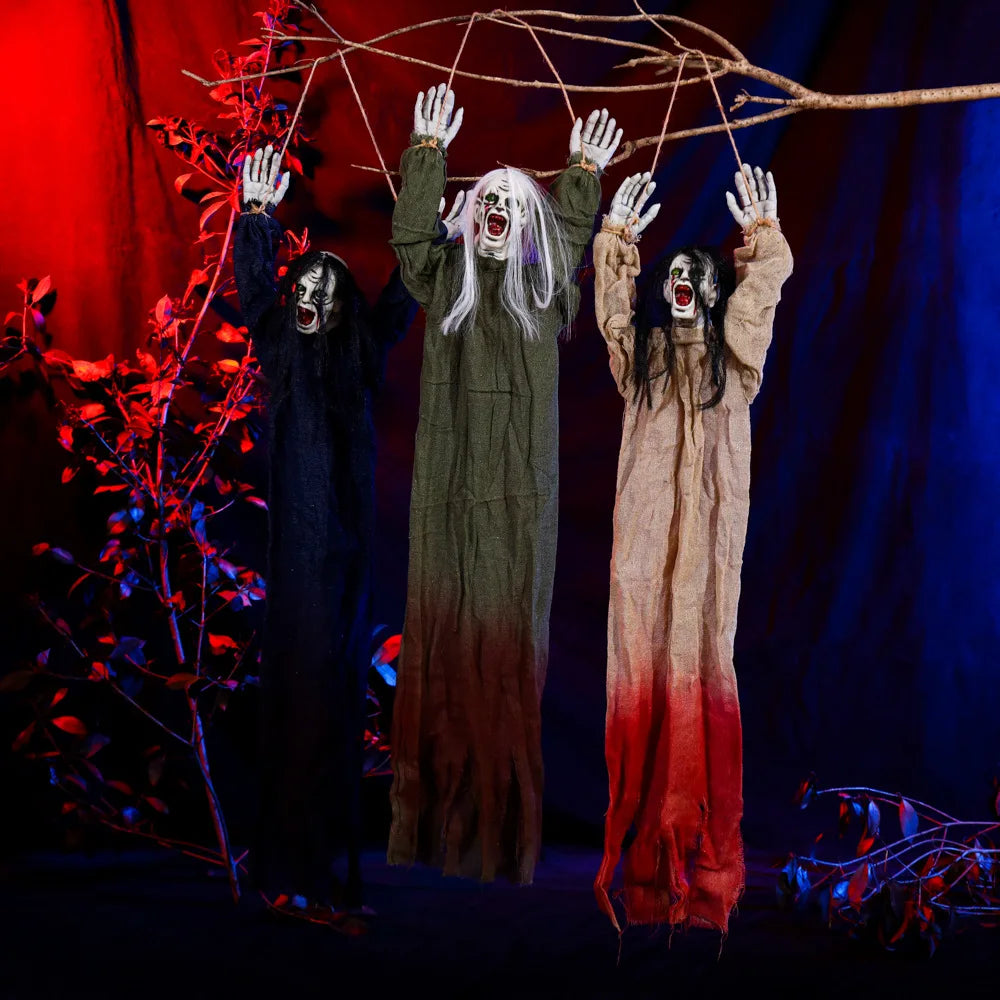 Halloween decoration hanging ghost crawling ghost long hair skeleton haunted house secret room horror props joint movable 2025