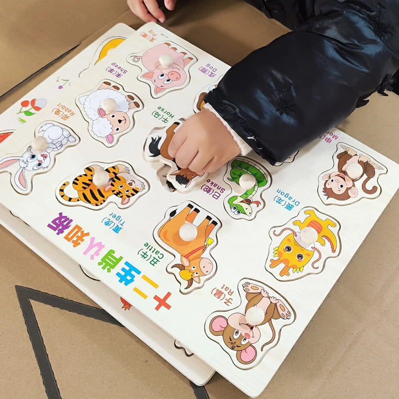 Montessori Baby Toys Wooden 3d Puzzle Cartoon Animal Intelligence Jigsaw Puzzle Early Learning Educational Toys for Children