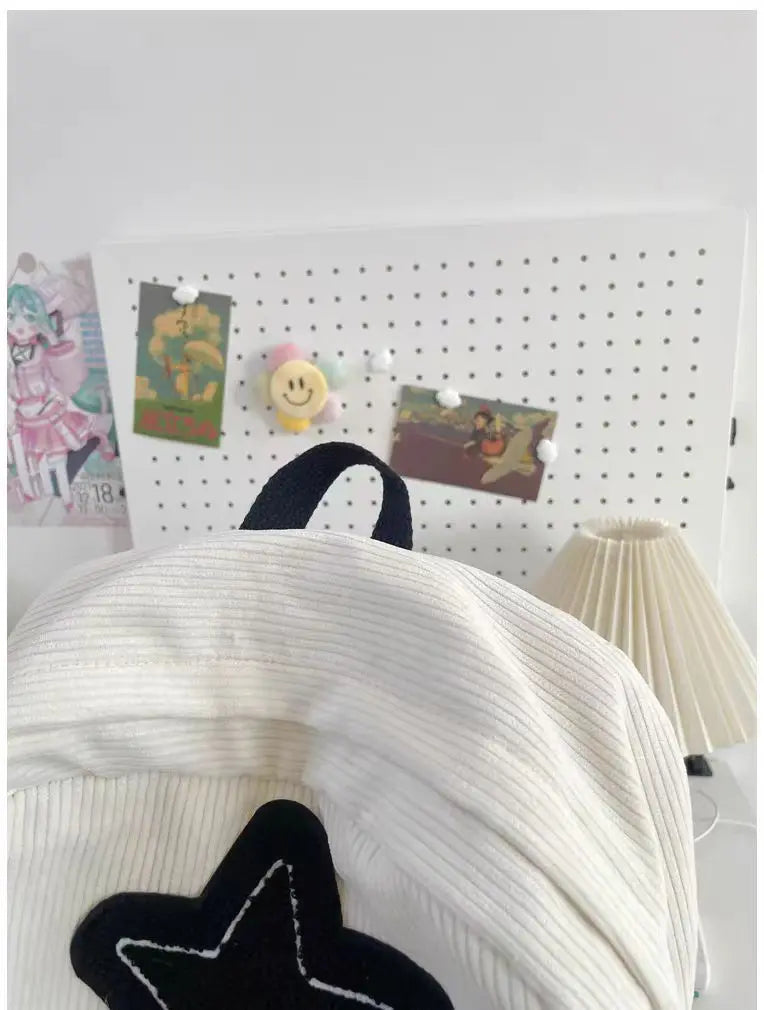 Starry Y2K Corduroy Backpack – Big Space, Bold Style for Trendy Teens!