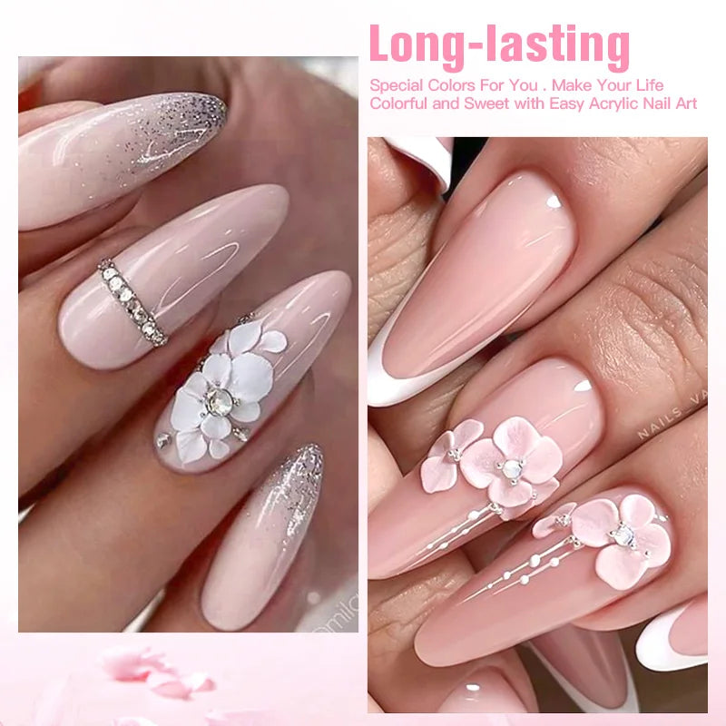 French Fade Acrylic Powder – 10g MEET ACROSS Set in Clear, Pink & White for DIY Nail Art