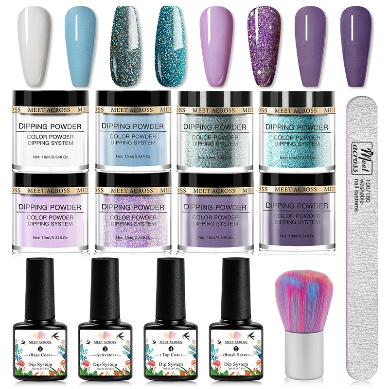 8 Colors Dip Powder Nail Set – Classic Nude Pink & Glitter Collection for DIY Salon Nails