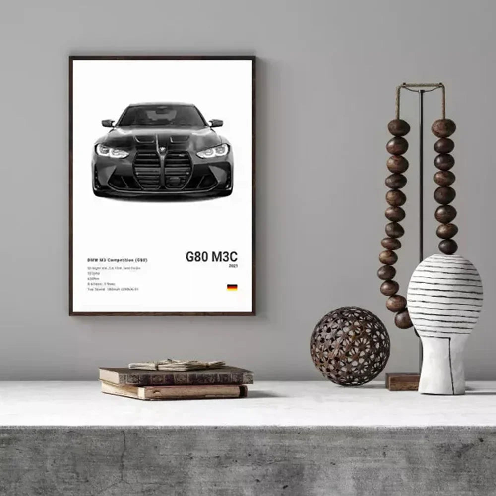 Car Luxury Sports Car Wall Art Poster Black And White Canvas Painting Wall Art Poster M5 M3 GTR M140 Living Room Home Decor Gift
