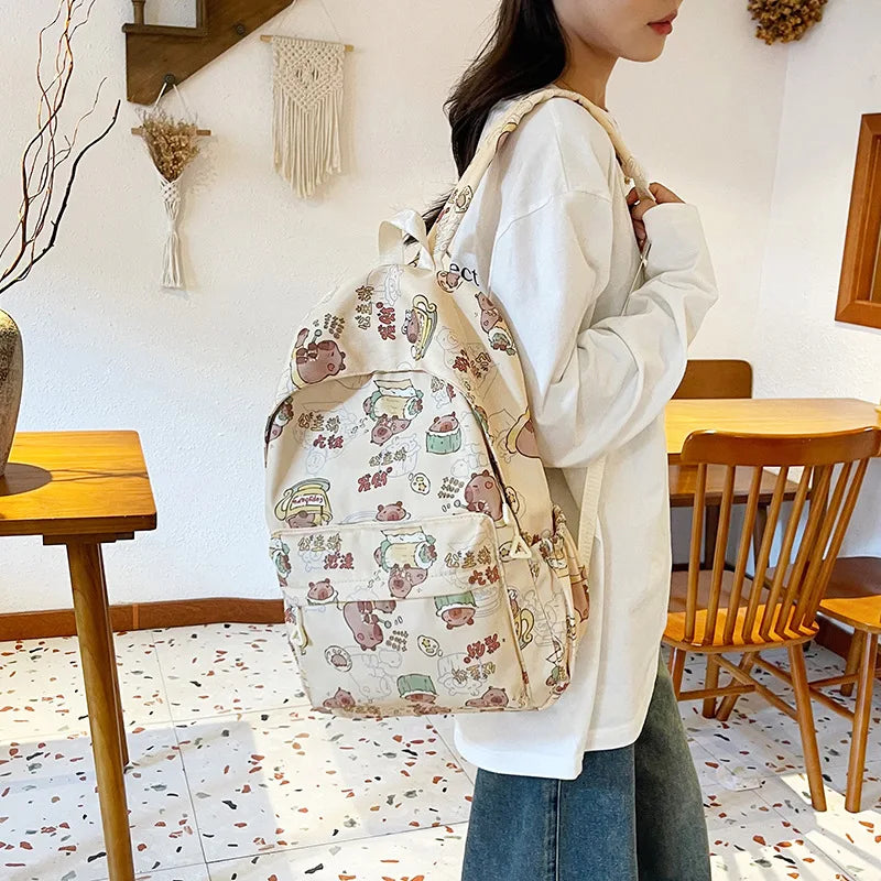 Capybara Campus Buddy – Kawaii Cartoon Laptop Backpack with Room to Spare!