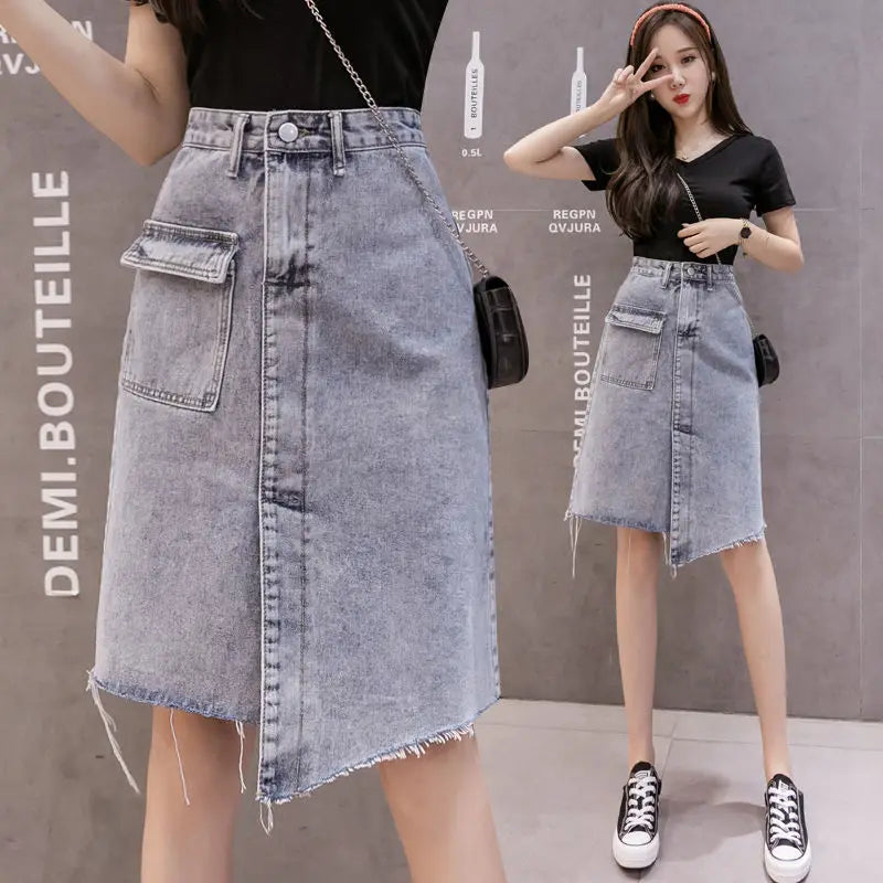 Female Jeans Skirts Coquette Chubby Midi Women's Denim Skirt Sexy New in Vintage Aesthetic Y2k 2024 Trend Summer A Line Casual V