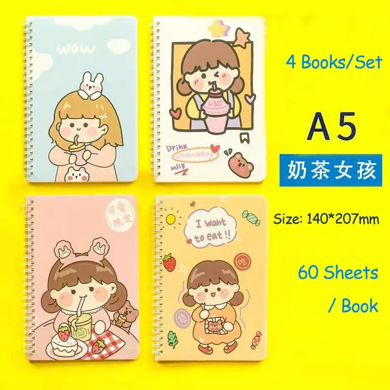 A5 Oil Painting Cover Coil Lined Notebook Set 1/2 Random Cute Books Kawaii Korean Stationery School Supplies for Students