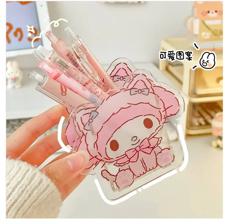 Sanrio Acrylic Pen Holder – Transparent, Cute & Multifunctional Desk Organizer for Kids’ Stationery & School Supplies