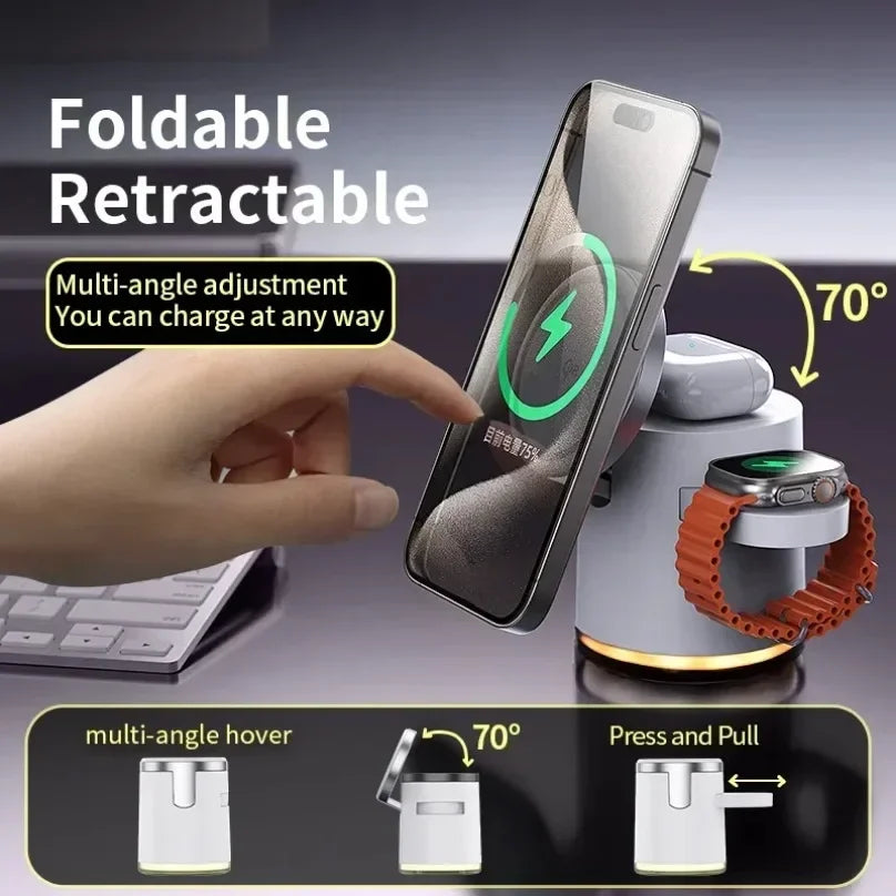 Fast Charging Dock Stand QI2 Wireless Charger Night Light 4 in 1 For Magsafe iPhone 16 15 14 Pro Max Airpods Pro 2-8 Apple Watch