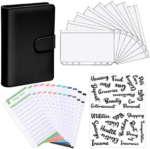 Leather Budget Binders Planner 6 Hole 8 Zipper Envelopes 2 Stickers in One NoteBook Wallet For Save Money Organizer Cash System