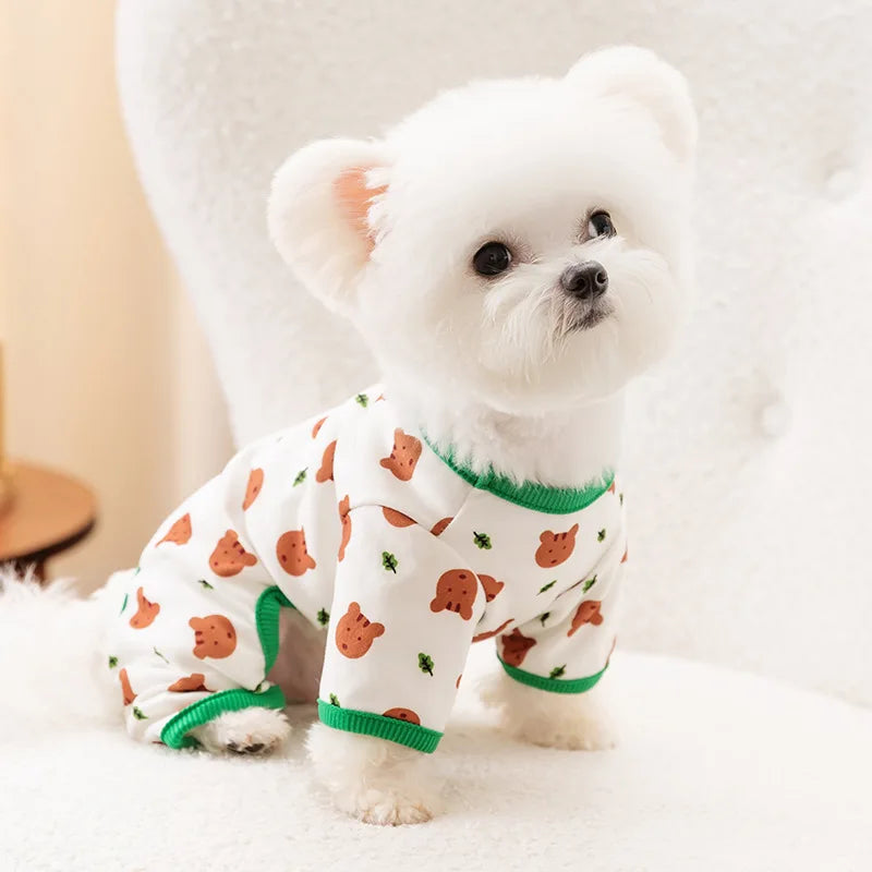 Cotton Kawaii Pet Striped Jumpsuit Dog Clothes for Small Dogs Cartoon Pattern Dog Pajamas Chihuahua Kitten Puppy Girls Dog Shirt