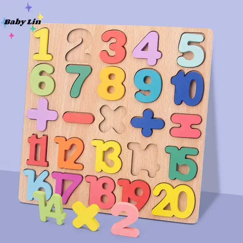 ABC Puzzle Shape Sorter Wooden Toys Early Learning Jigsaw Alphabet Number Puzzle Preschool Educational Baby Toys for Children