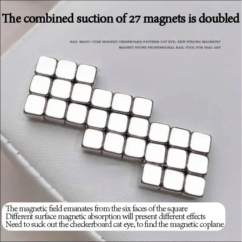 27PCS Nail Art Magnet Kit – Cube, Chessboard & Starlight Tools for Cat Eye Gel Polish Effects