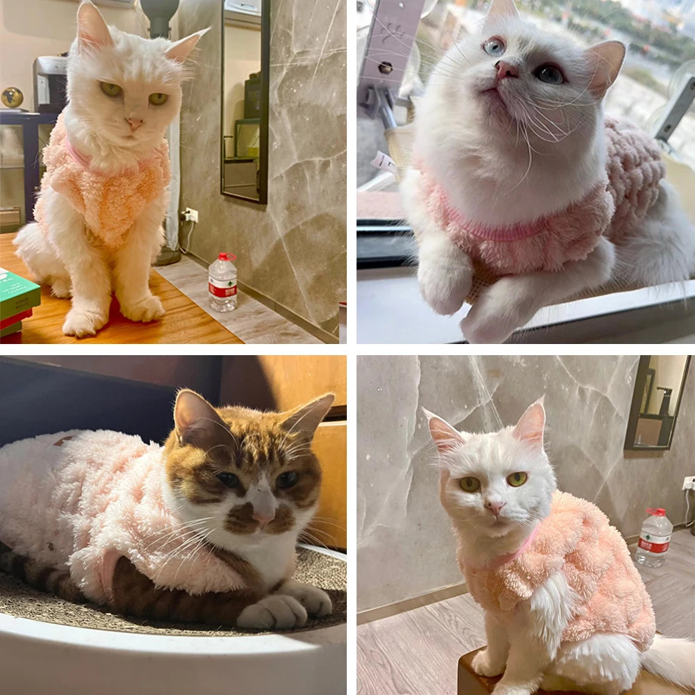 Autumn Winter Pet Cat Clothes Warm Fleece Sweatshirt Apparel For Small Medium Dogs Cats Costume Cozy Soft Kitten Puppy Clothing