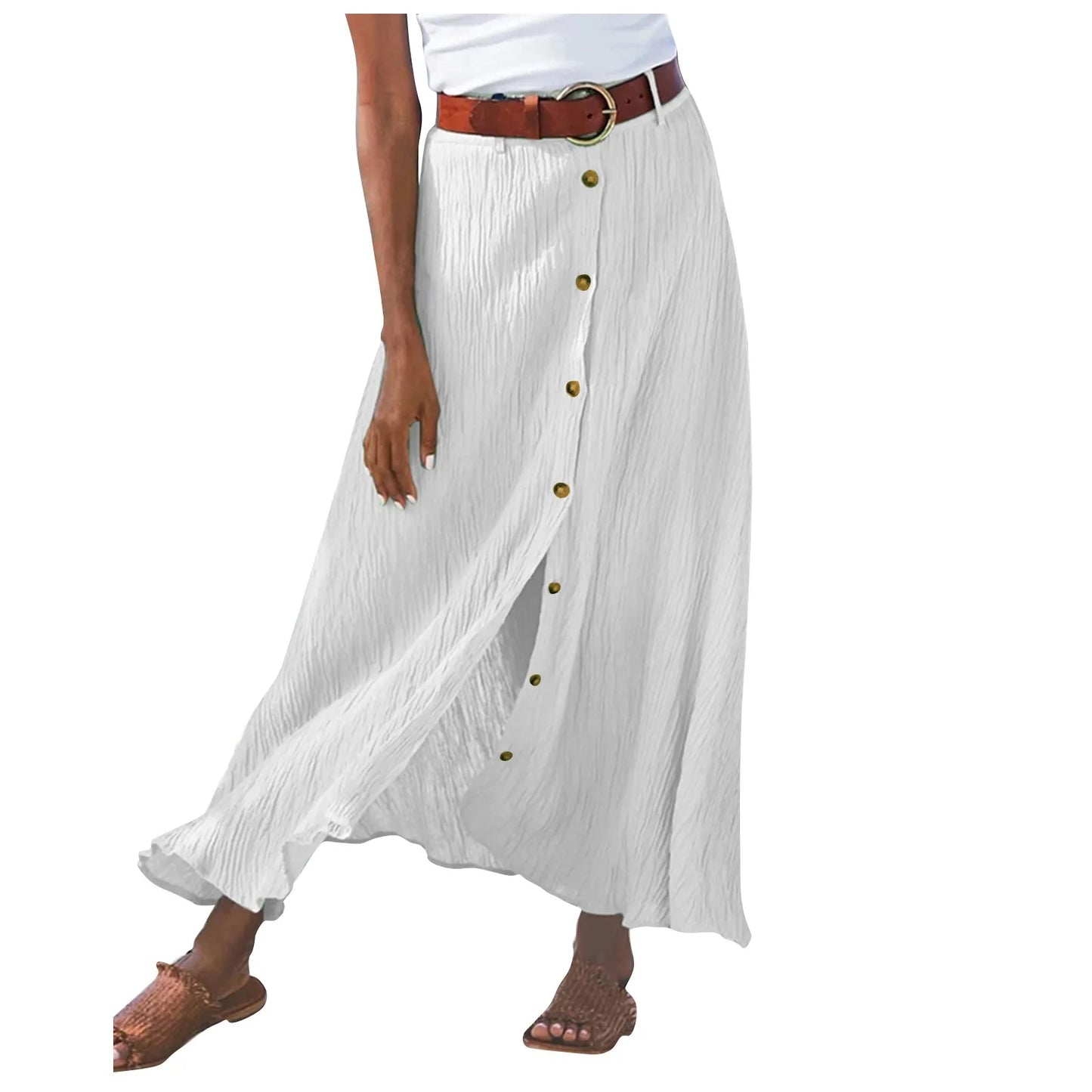 Women'S Half Skirt Midi Skirts For Women Bohemian Skirt High Waist Party Beach Button Skirt Women'S Loose Cotton And Linen Skirt