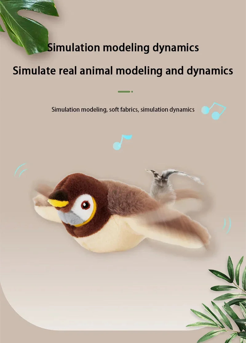 Interactive Cat Toys Rechargeable Flying Bird Rat Cat Toy Chirping Flapping Bird Can Add Catnip Touch Activated Plush Kitten Toy