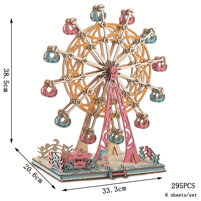 3D Wooden Puzzle Ferris Wheel Model DIY Assembly Kits Carousel Toys For Children Girls Christmas Tree Gift Home Room Decoration