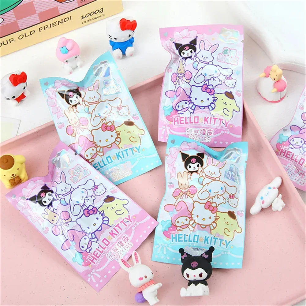 Sanrio Kawaii Eraser Set – 32pcs 3D Cartoon Rubber with Kuromi, Hello Kitty & Friends for Students & School Gift Kits