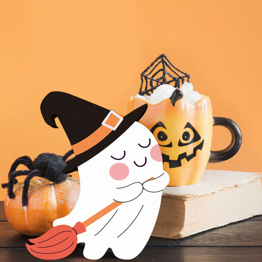 Halloween Theme Wooden Ghost Ornament  Cute Pumpkin Witch Hat Design, The Perfect Decoration to Enhance the Festive Atmosphere