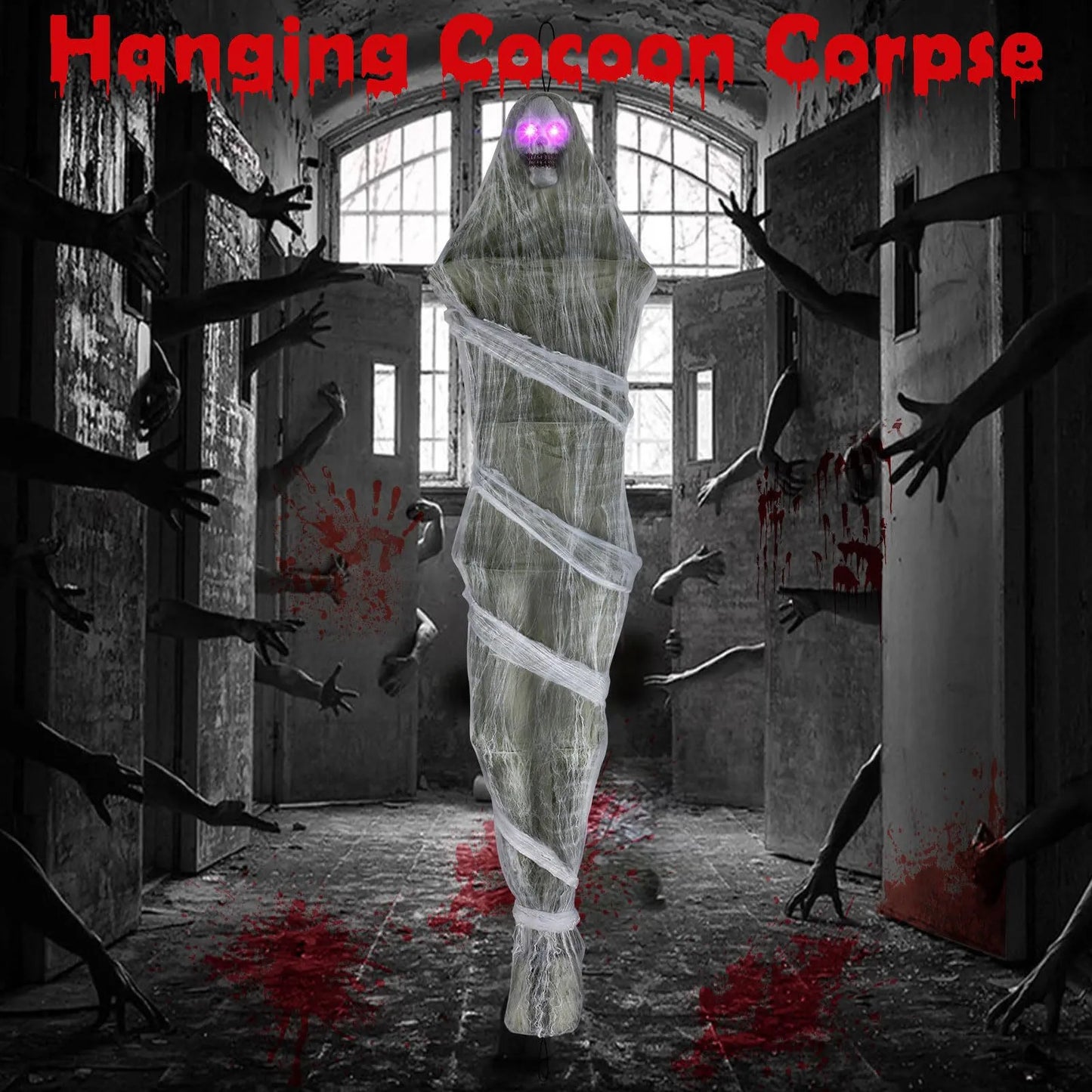 Halloween 72 Inch Life Size Hanging Creepy Cocoons Corpse Upside Down Ghost Scary Mummy Decoration Party Home Ornament Props New
