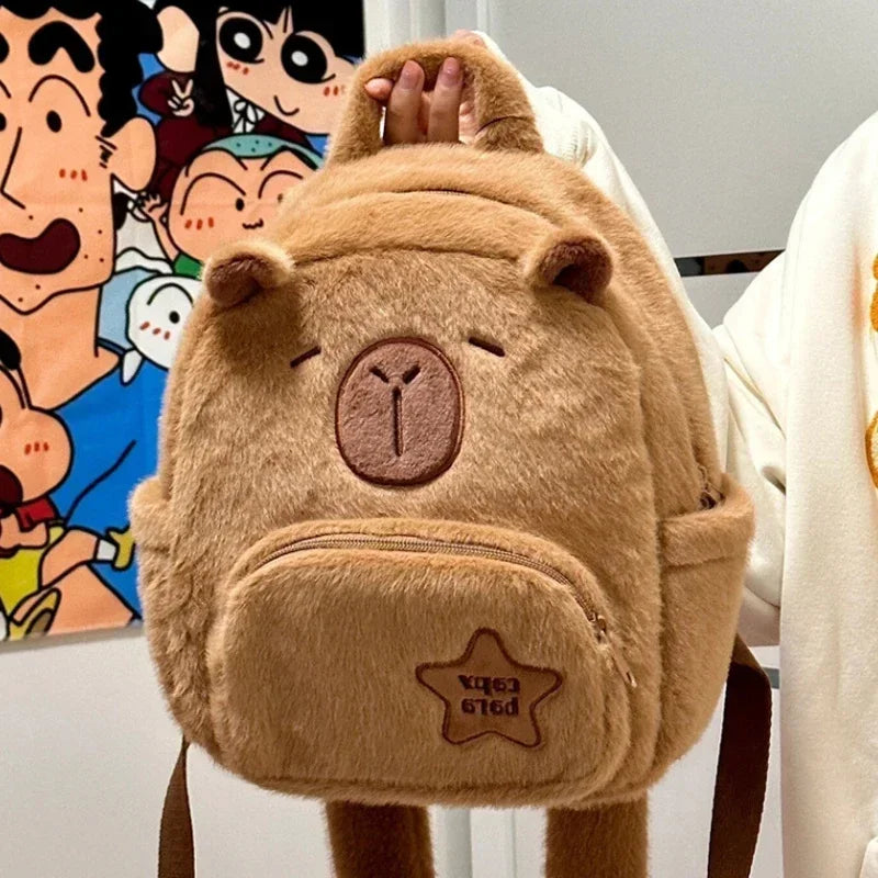 Capybara Plush Backpack – Cozy Capybara Style with All-Match Fur & Roomy School Charm!