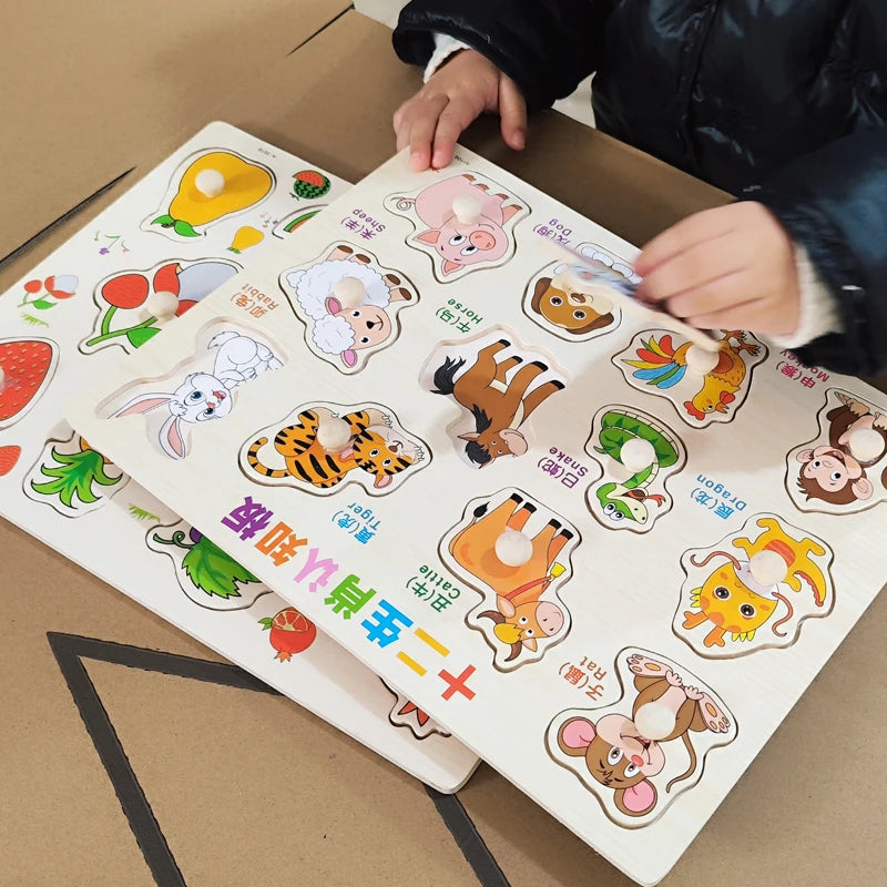 Montessori Baby Toys Wooden 3d Puzzle Cartoon Animal Intelligence Jigsaw Puzzle Early Learning Educational Toys for Children