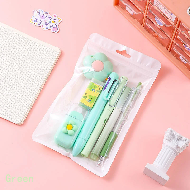 7-Piece Kawaii Korean Stationery Set – Cute Essentials for Students, Office & Study with Souvenir-Style Charm