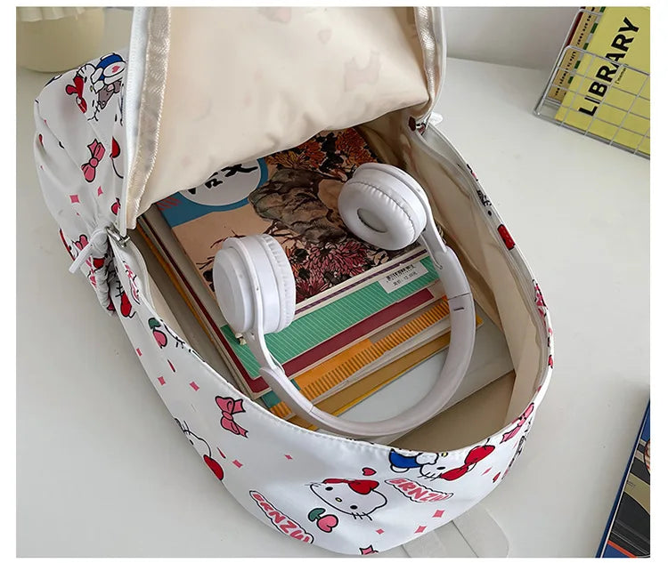 Kawaii Canvas Backpack – Hello Kitty, Kuromi, Melody & Cinnamoroll Charm for Kids & Teens!