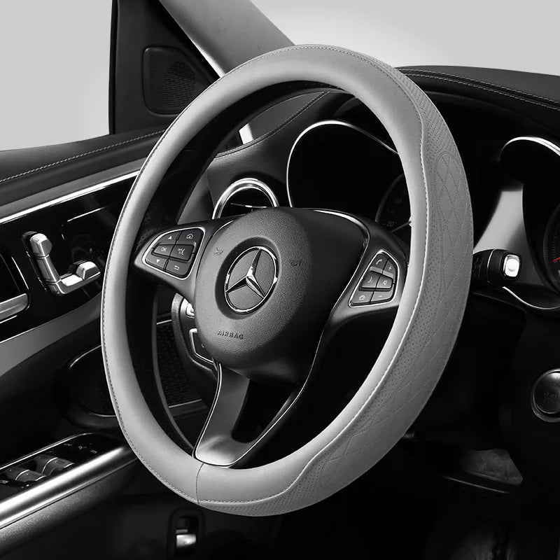 Napa Leather Perforated Patchwork Car Steering Wheel Cover, Non-slip, Breathable, Universal 15 Inch (Approx. 38cm)