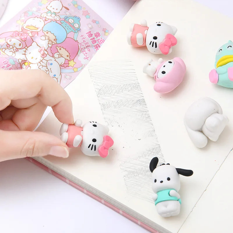 Sanrio Kawaii Eraser Set – 32pcs 3D Cartoon Rubber with Kuromi, Hello Kitty & Friends for Students & School Gift Kits