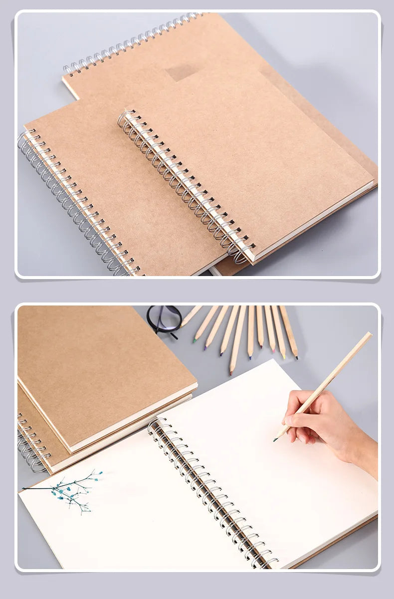 Art Sketchbook 160GSM Kraft Paper Spiral Coil Book Office School Supplies Drawing Notepad Stationary