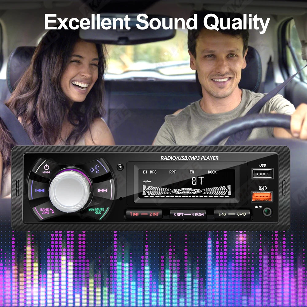 1 Din Car Radio MP3 Multimedia Player FM Radio Bluetooth AUX USB Support Phone Charging Colorful Light Display Stereo Autoradio