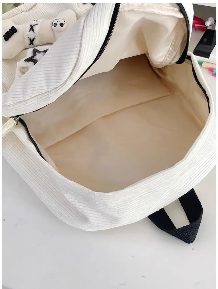 Starry Y2K Corduroy Backpack – Big Space, Bold Style for Trendy Teens!