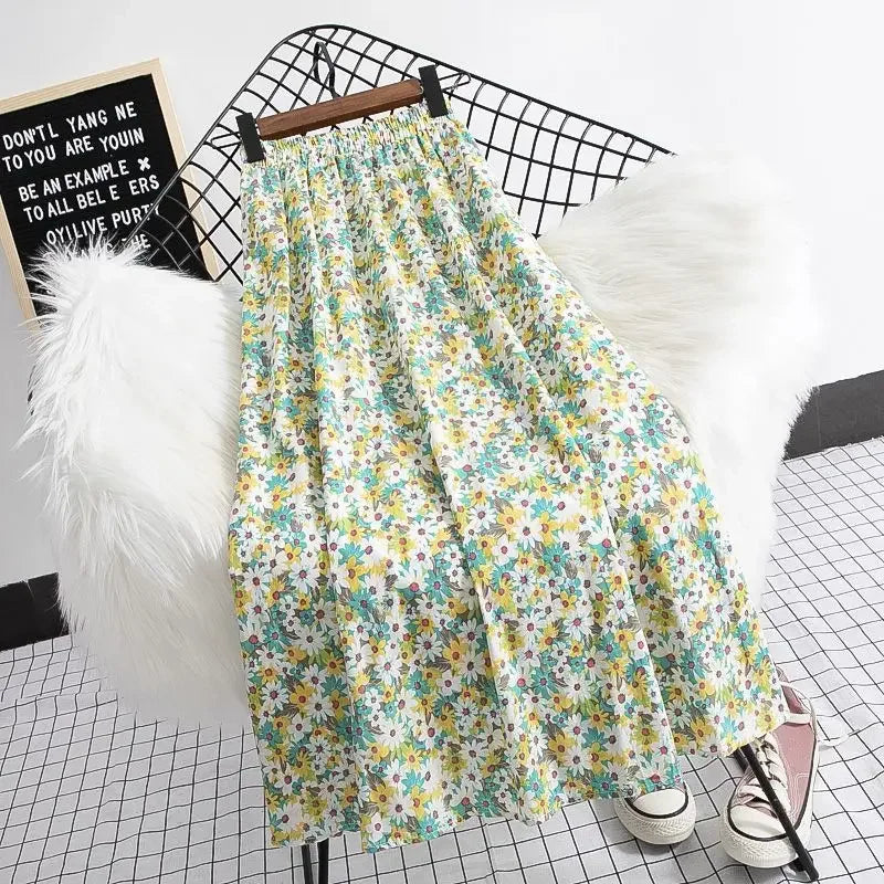 Fragmented Blossom Skirt Women's New Summer Art High Waist Chiffon A-line Oil Painting Small Daisy  Lady Large Swing  Skirt