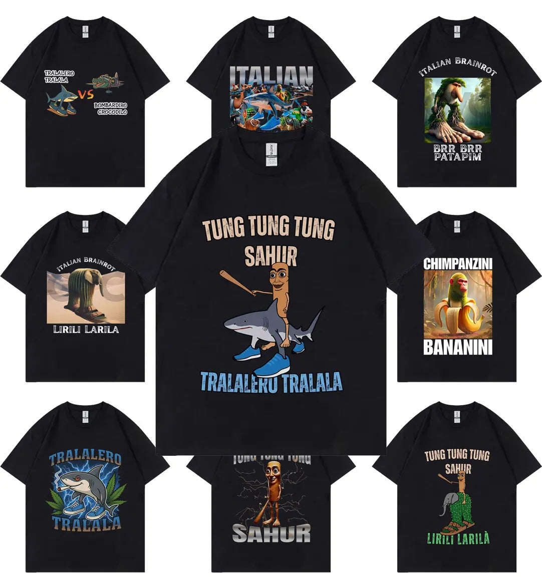 Italian Brainrot Funny Meme T-shirt Tralalero Tralala Tung Tung Tung Sahur Brr Brr Patapim Bombardiro Crocodilo Graphic T Shirts