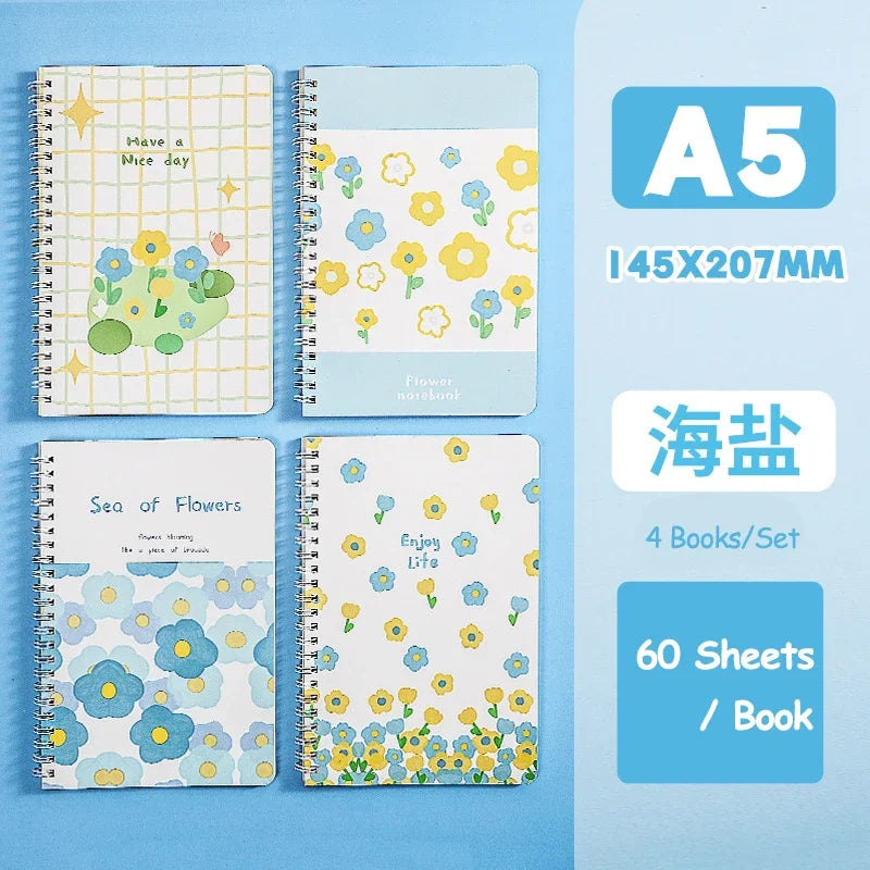 A5 Oil Painting Cover Coil Lined Notebook Set 1/2 Random Cute Books Kawaii Korean Stationery School Supplies for Students