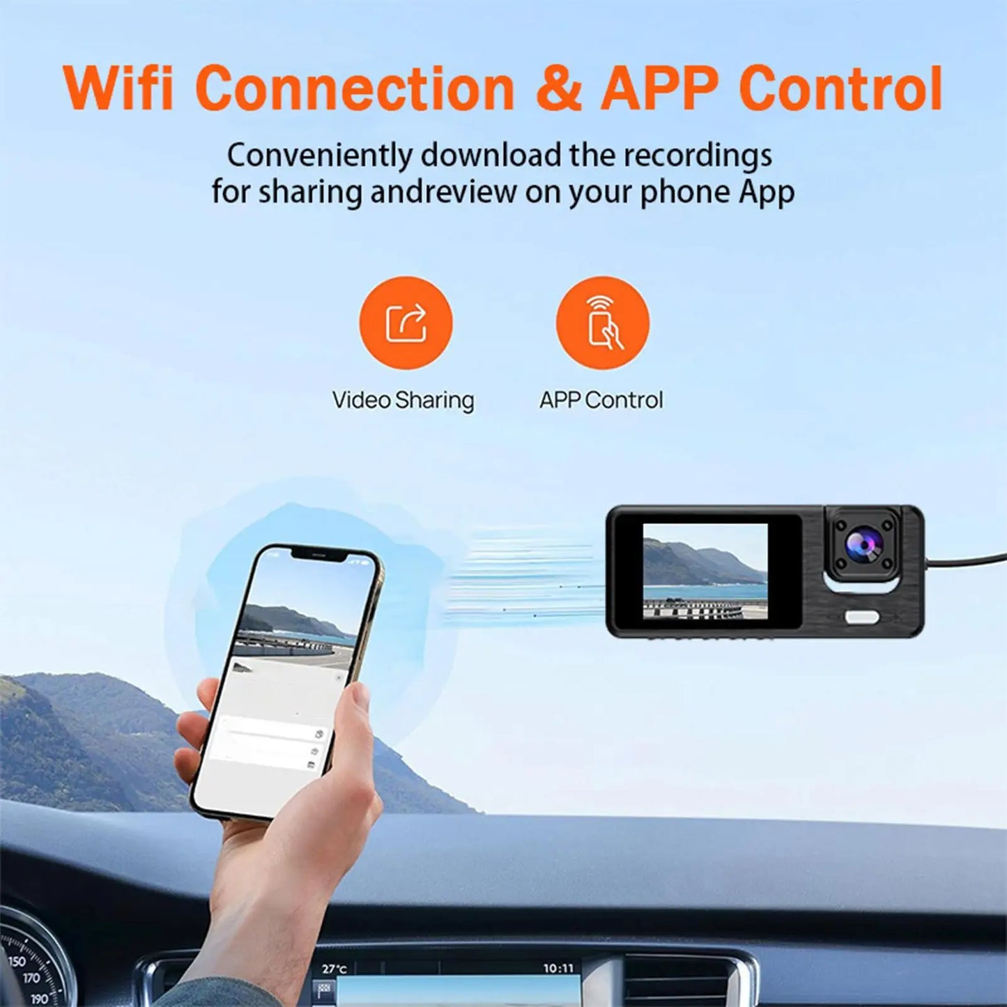 Dash Cam For Car 3 Channel Driving Recorder 1080P WIFI Recorder Front Rear Infrared Night Vision Reversing Image For Blind Spot