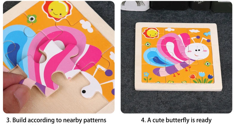3pcs Puzzle Piece Wooden Children Cartoon Animal Pattern Puzzle Toy For Early Childhood Education 3-7 Years Old