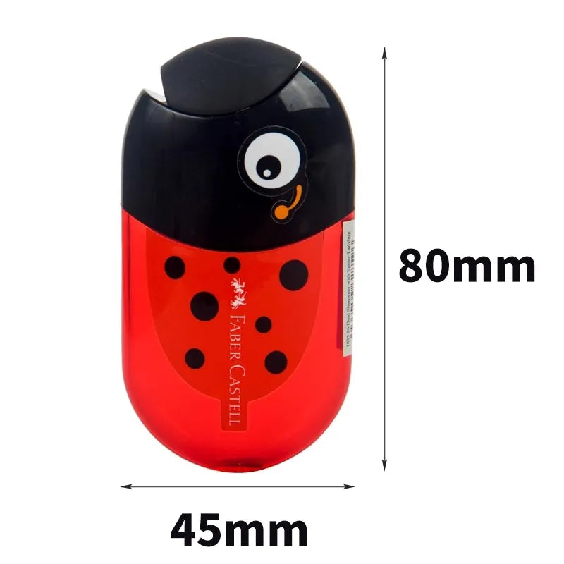 Faber-Castell Double-Hole Sharpener with Eraser – Cute Ladybug, Fish & Eagle Designs for Back-to-School Stationery Fans