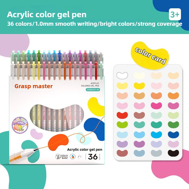 36/12 Colors Acrylic Gel Pen 1.0mm Large Capacity Student Writing Pen Painting Drawing Office School Supplies Stationery