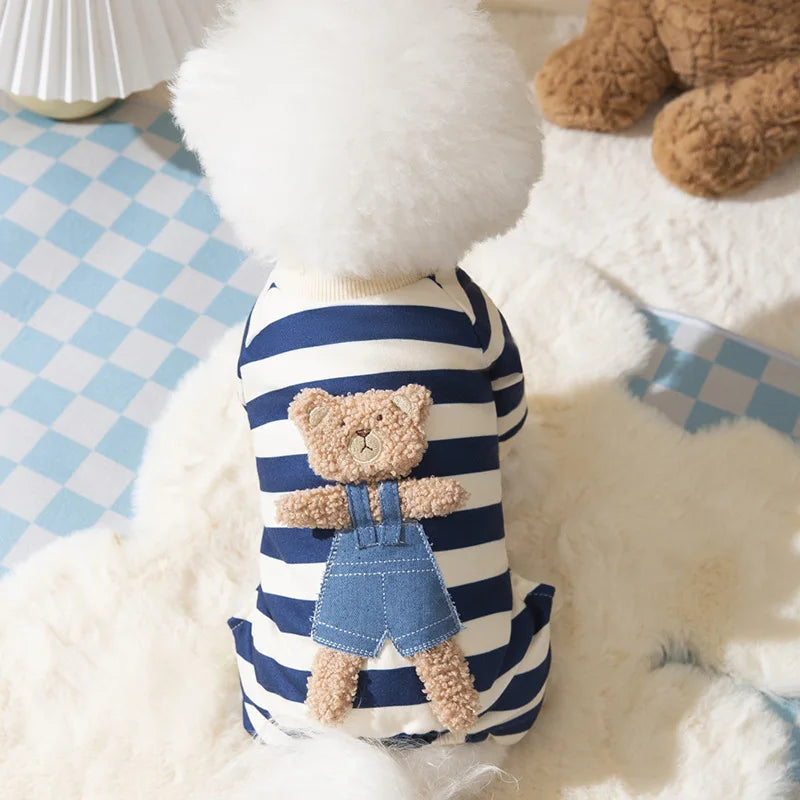Cotton Kawaii Pet Striped Jumpsuit Dog Clothes for Small Dogs Cartoon Pattern Dog Pajamas Chihuahua Kitten Puppy Girls Dog Shirt