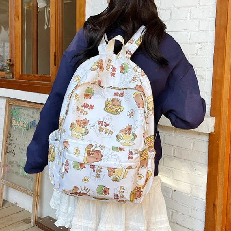 Capybara Campus Buddy – Kawaii Cartoon Laptop Backpack with Room to Spare!